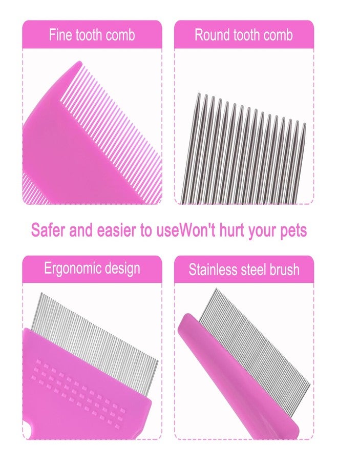 CAPHONT 6 Pack Flea Comb for Cats Dogs,Stainless Steel Dog Cat Grooming Combs With Rounded Teeth,Double-Sided Tear Stain Remover,Dematting Comb For Dogs Cats Ideal for Small, Medium & Large Pets (Pink) - Image 4